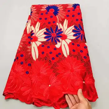 5yards Caliente de la venta de francos voile de encaje en suiza, dubai bordado de tela de algodón suizo seco de encaje de nigeria encaje de tela para el vestido Imagen