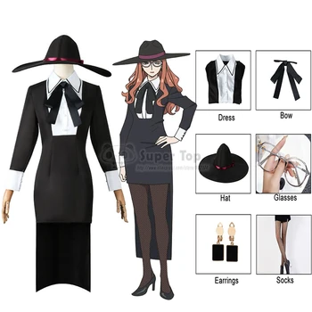 Anime Espía De La Familia X Sylvia Sherwood Traje De Cosplay Completo Conjuntos De Sylvia Sherwood Negro Vestido De Traje Con Sombrero De Ropa De Mujer Halloween Imagen