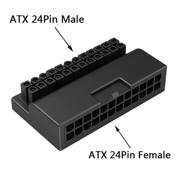 ATX 24Pin Macho a Hembra Adaptador de Extensión Ángulo de 90 Grados Convertidor de Cables de Alimentación de energía Conector de Cabezal de Dirección para la Placa base Imagen