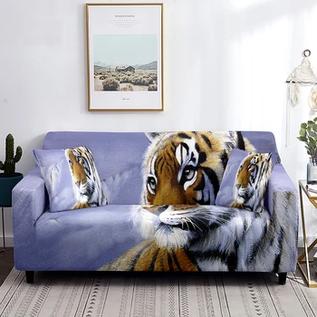 El tigre y la funda del Sofá 3D Salvaje Carnívoro Impreso Propósito Ojos Tramo Sofá Funda Lavable Muebles Protector contra el Polvo de la Mancha Imagen