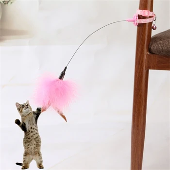 Juguetes interactivos del Gato Divertido Teaser de Plumas con Campana Collar de Mascotas Gatito Jugando Teaser Varita de Formación de Juguetes para Gatos Suministros Imagen